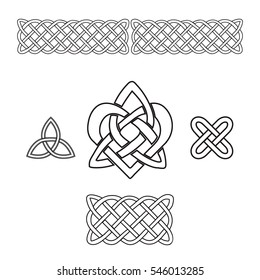 Celtic Heart and Trinity knots. Black isolated silhouettes on a white background. Vector illustration