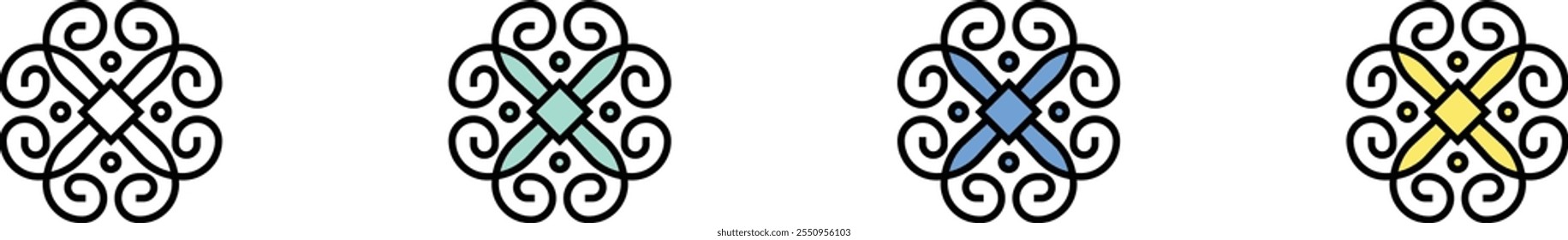 celtic icon. Outline, Green, Blue and Yellow Style Design Isolated On White Background