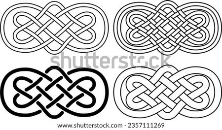 Celtic infinite love knot set, isolated black and white line art vector