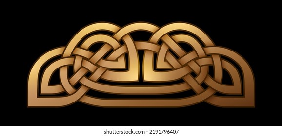 Celtic interlacing golden knot on black background. Vector illustration