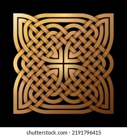 Celtic interlacing golden knot on black background. Vector illustration