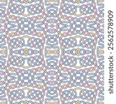 Celtic intricate lines and curves seamless pattern. Colorful ornamental celtic knots vector background. Repeat tribal ethnic celtic style ornament in light blue pink white colors. Endless  texture.