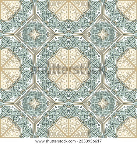 Celtic intricate seamless pattern. Colorful ornamental celtic knots vector background. Repeat patterned modern backdrop. Tribal ethnic  traditional arabesque style ornaments. Endless ornate texture.