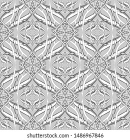 Celtic intricate vector seamless pattern. Monochrome ornamental intricacy background. Branches with thorns, knots. Vintage abstract grunge ornament. Braided shapes, lines. Repeat elegant backdrop.