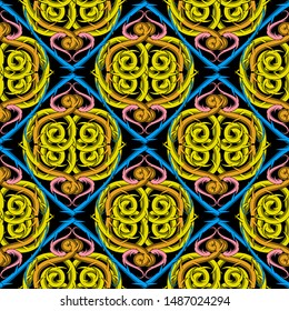 Celtic intricate vector seamless pattern. Colorful ornamental intricacy background. Branches with thorns, knots. Vintage abstract grunge ornament. Braided shapes, lines, swirls. Repeat ethnic backdrop