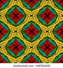 Celtic intricate vector seamless pattern. Colorful ornamental intricacy background. Branches with thorns, knots. Vintage abstract grunge ornament. Braided shapes, lines, swirls. Repeat ethnic backdrop