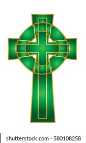 Celtic irish cross, green and gold vector illustration svg