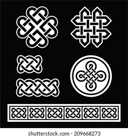 Celtic Irish patterns and braids on black background