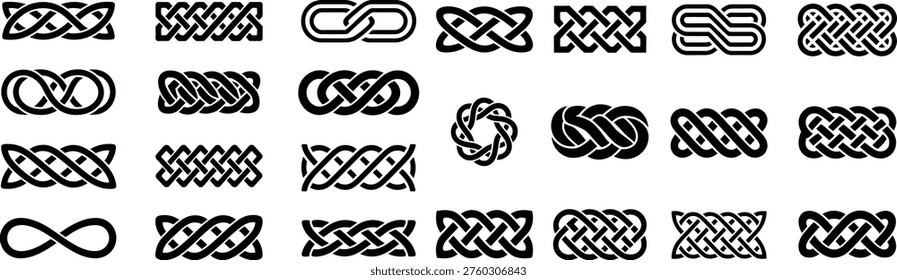 Celtic Knot Band Vector Set – Interlaced Braid and Infinity Decorative Pattern Design Elements