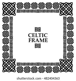 Celtic knot black and white frame. Ethnic abstract border.