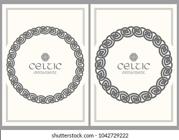 Celtic knot braided frame border ornament. A4 size. Vector illustrations set.