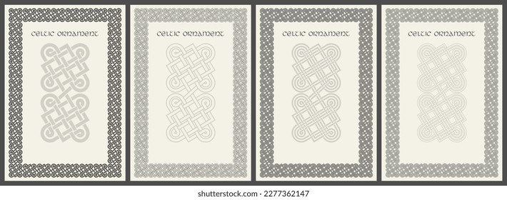 Celtic knot braided frame border ornaments set. Rectange size. Vector illustration.