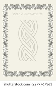 Celtic knot braided frame border ornament. Rectange size. Vector illustration.