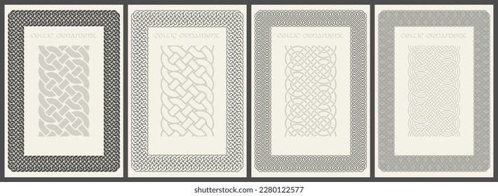 Celtic knot braided frame border ornaments set. Rectange size. Vector illustration.