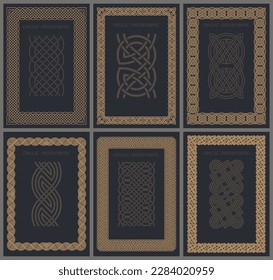 Celtic knot braided frame border ornaments set. Rectange size. Vector illustration.