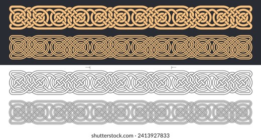 Celtic knot braided frame border ornament. Seamless ribbon. Vector illustration.