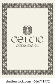 Celtic knot braided frame border ornament. A4 size. Vector illustration.