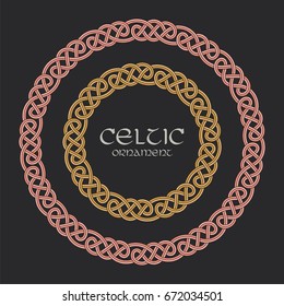 Celtic knot braided frame border circle ornament. Vector illustration