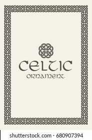 Celtic knot braided frame border ornament. A4 size. Vector illustration.