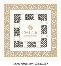 Celtic knot braided frame border ornament kit. Vector illustration.