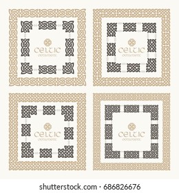 Celtic knot braided frame border ornament kit. Vector illustration set