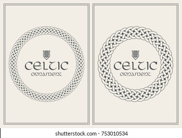 Celtic knot braided frame border ornament. A4 size. Vector illustration.