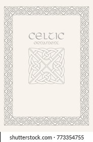 Celtic Knot Braided Frame Border Ornament. A4 Size. Vector Illustration.