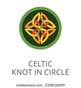 Celtic knot in circle sign flat vector icon. Cartoon drawing or illustration of endless line, eternity or balance symbol on white background. Ornament, decoration, religion concept