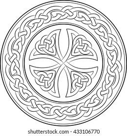 Celtic knot cross in wreath, isolated on white, vector illustration