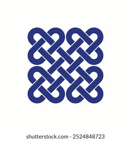 Celtic knot design intricate interwoven lines. Dark blue endless loop decorative pattern on white background vector illustration. Traditional symbol common to Irish and Scottish culture.