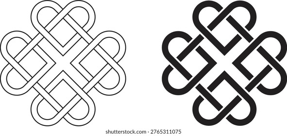 Celtic knot heart contour outline and silhouette. Celtic shamrock knot vector icon.