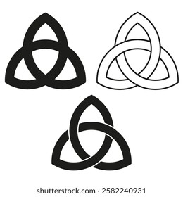 Celtic knot icon. Interwoven endless loops. Bold black outlines. Decorative vector elements.