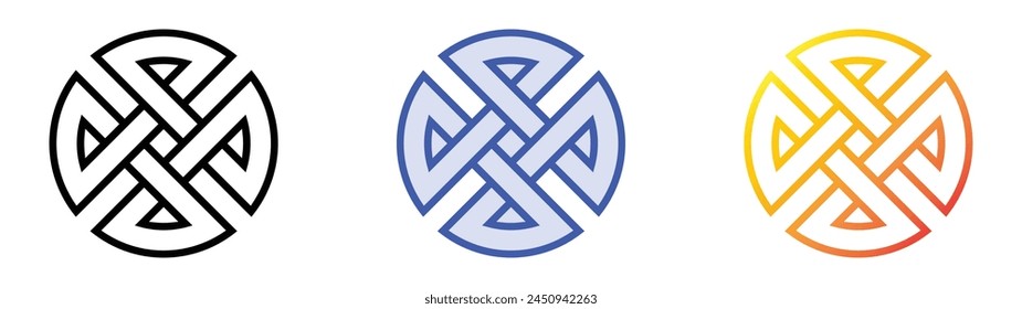 Icono de nudo celta. Diseño de estilo de relleno lineal, azul y degradado aislado sobre fondo blanco