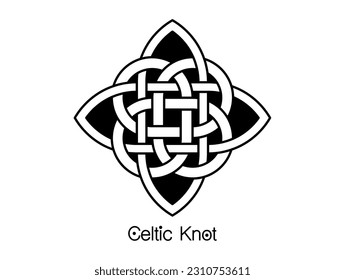 Celtic knot, interlocked circles logo, vector tattoo ornament interlaced tape isolated on white background 