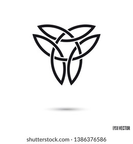Celtic knot, intertwined double triquetra symbol endless ribbons vector illustration