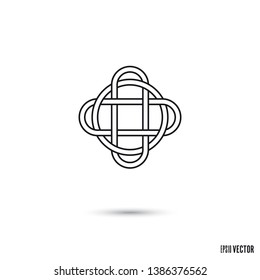 Celtic knot, intertwined infinite ribbon outline symbol vector illustration