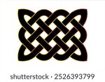 Celtic knot intricate interwoven design. Black endless loop decorative pattern with multi colors edges on white background vector illustration. Traditional symbol common to Irish and Scottish culture.