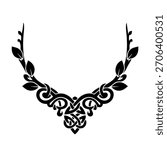 Celtic Knot Leaf Wreath Necklace silhouette vector illustration, nature-inspired intertwining vine choker