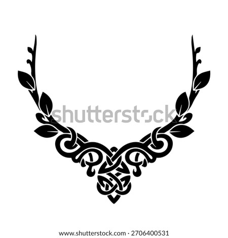 Celtic Knot Leaf Wreath Necklace silhouette vector illustration, nature-inspired intertwining vine choker