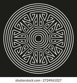 Adorno de nudo celta. Patrón circular blanco. Antiguo Vector de línea. Símbolo mágico redondo. EPS 10.