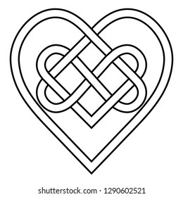 Celtic knot rune bound hearts infinity, vector symbol sign of eternal love, tattoo logo pattern of hearts