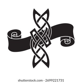 Celtic Knot with Scroll Banner Silhouette Vector Illustration Design Element Decoration