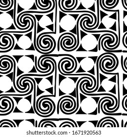 Celtic knot seamless black and white pattern. Patterns and ornaments with Scandinavian motifs. Monochrome seamless background. Vector illustration for design of printed and web products.
