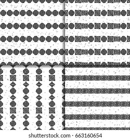 Celtic knot seamless black and white pattern set. Four ethnic abstract backgrounds.