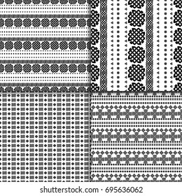 Celtic knot seamless black and white pattern set. Four ethnic abstract backgrounds.
