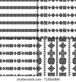 Celtic knot seamless black and white pattern set.