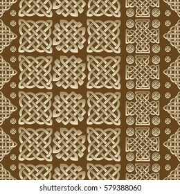 Celtic knot seamless brown pattern. Abstract background.