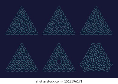 Celtic knot set. Triangular abstract ornament. Vector outline illustration.