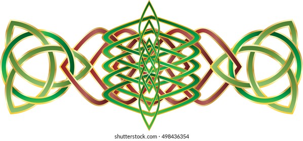 Celtic knot style border graphic element, frame or banner. Color vector illustration.