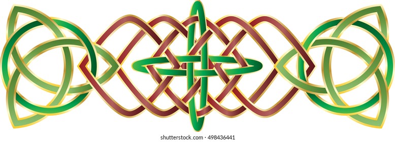 Celtic knot style border graphic element, frame or banner. Color vector illustration.